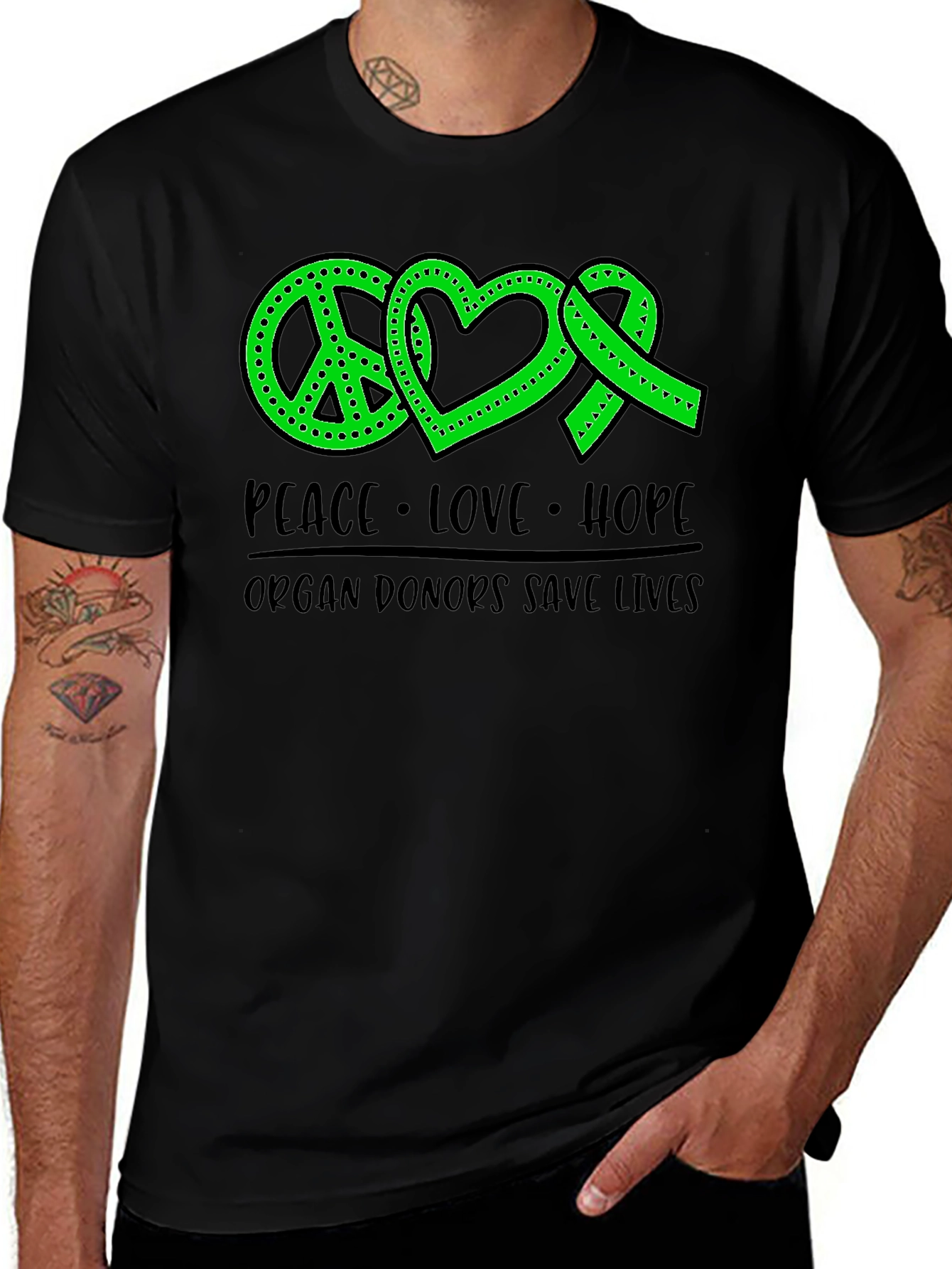 Variant 26 of Peace Love Hope Organ Donor T-Shirt