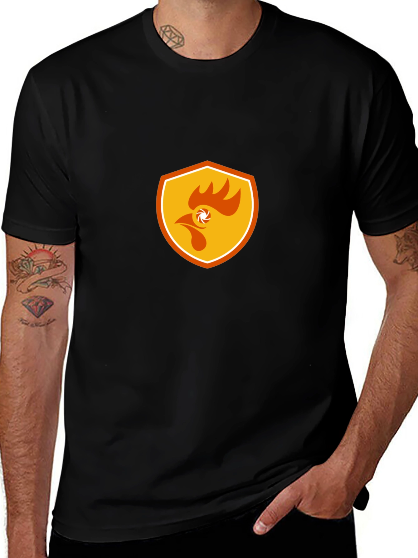 Variant 8 of Men's Black T-Shirt with Rooster Shield Graphic
