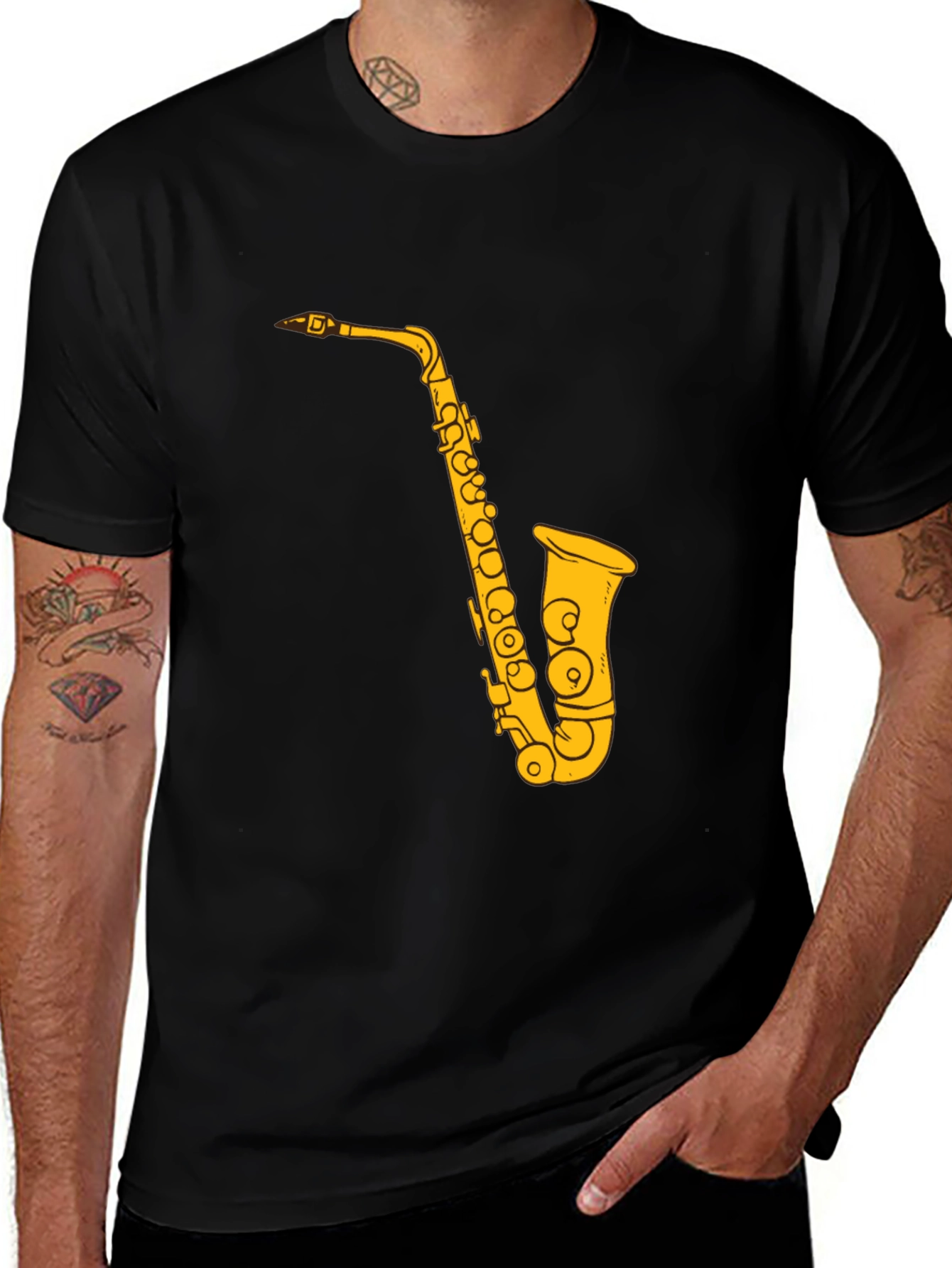 Variant 18 of Saxophone Graphic Print Black T-Shirt