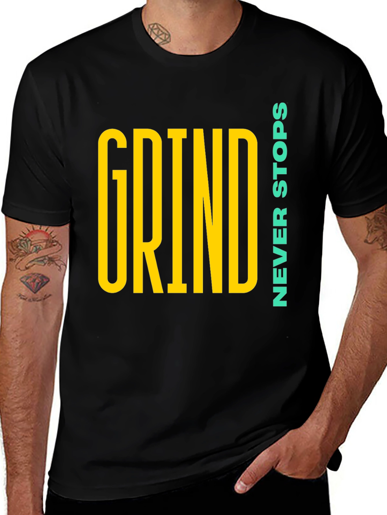 Variant 24 of Grind Never Stops Black Graphic T-Shirt