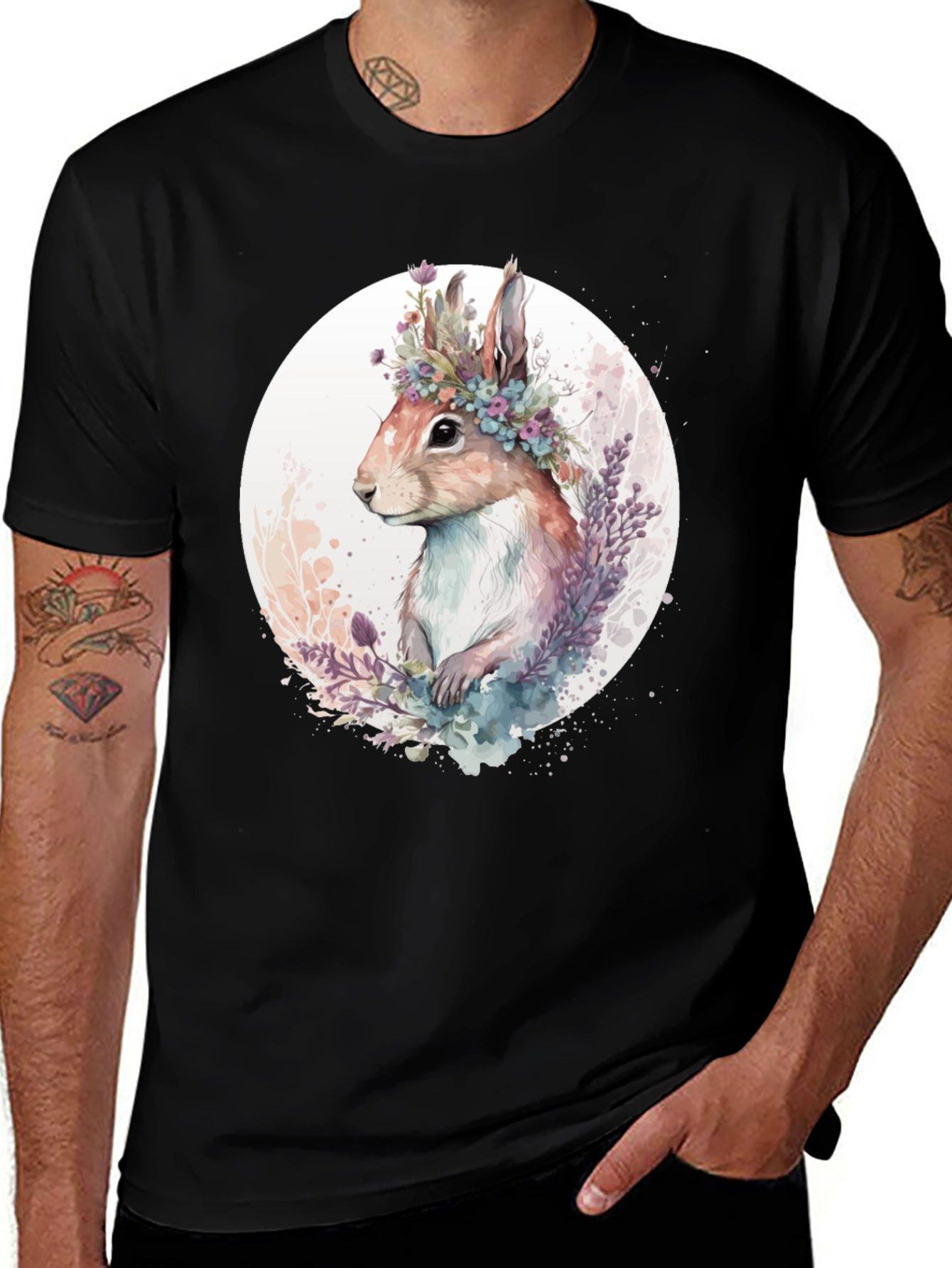 Variant 26 of Rabbit Floral Wreath Graphic Tee