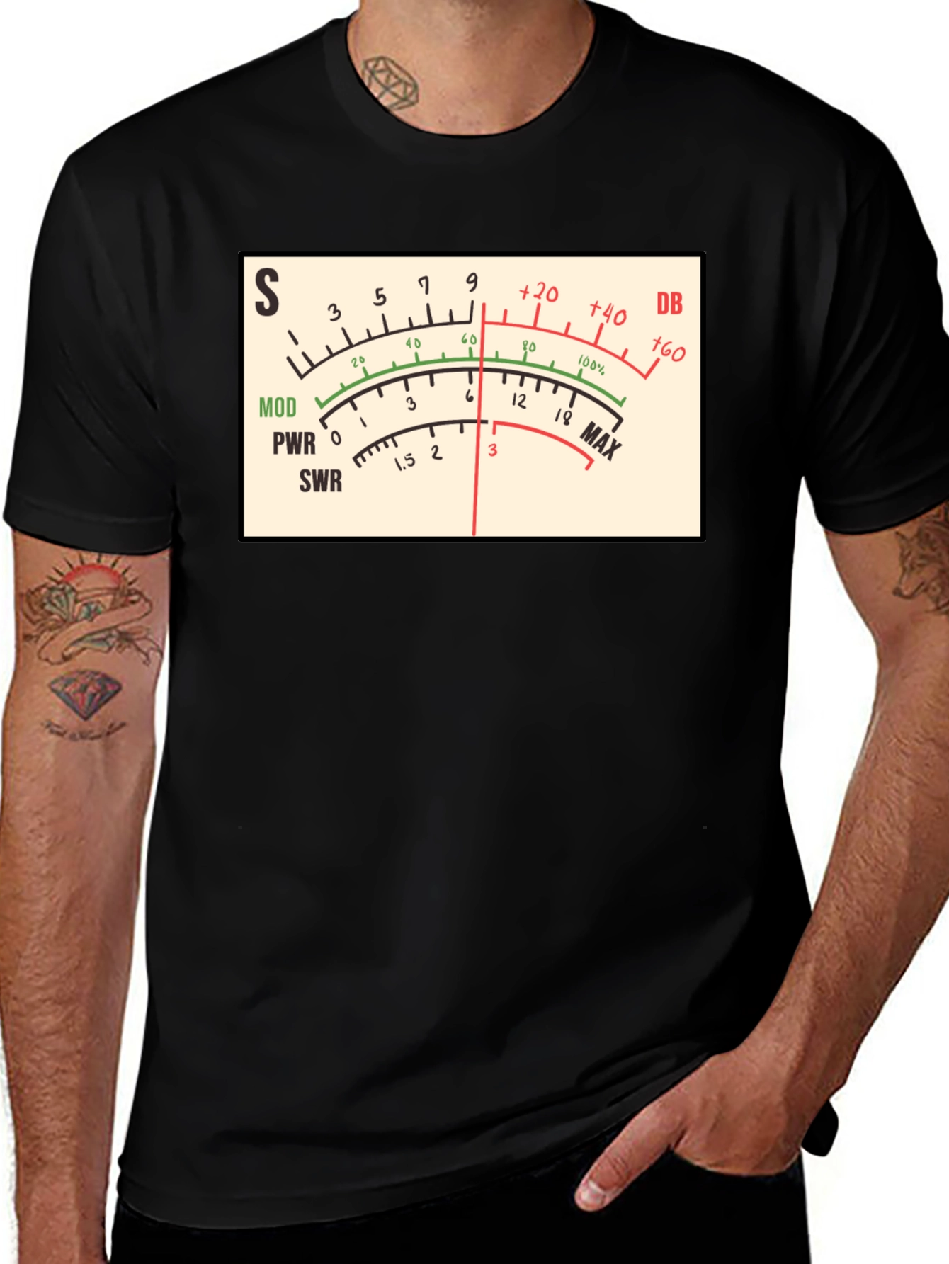 Variant 24 of Ham Radio Meter T-Shirt - SWR, Power, Modulation, Short Sleeve Tee