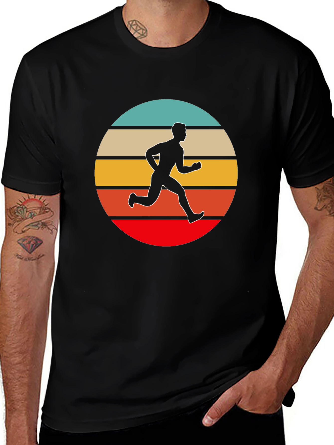 Variant 23 of Retro Runner Graphic Tee - Black Cotton T-Shirt