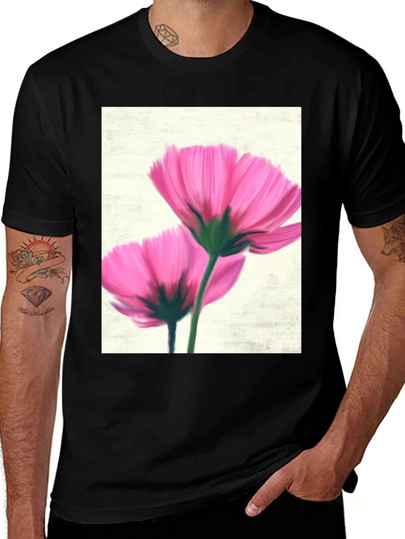 Variant 26 of Pink Floral Graphic Tee - Modern Artistic Design