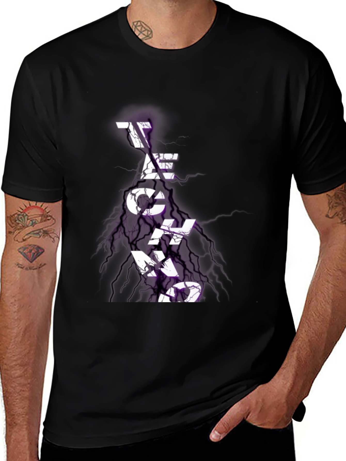 Techno Rave Graphic T-Shirt - Electric Purple