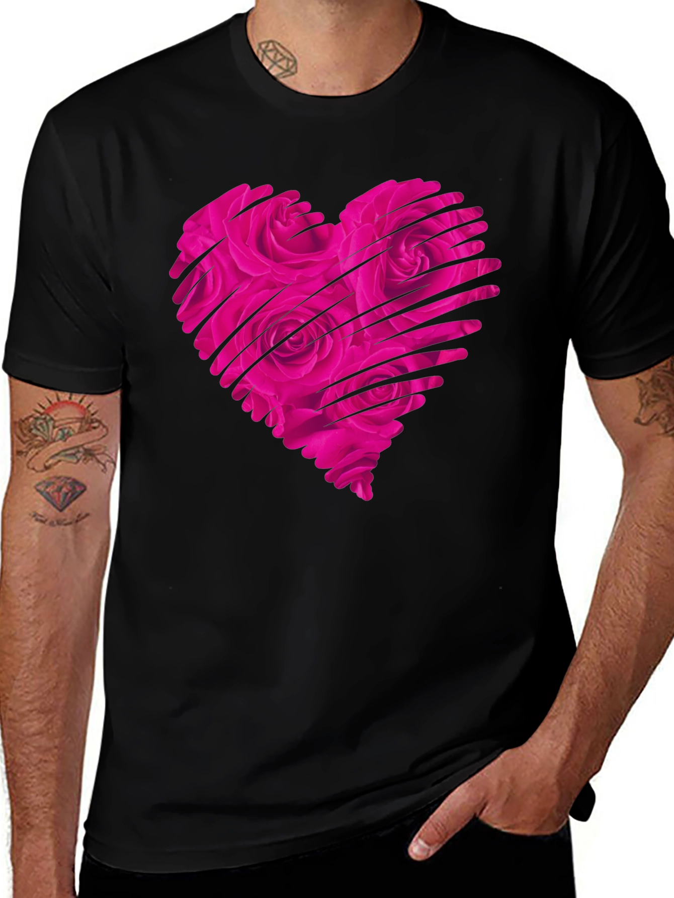Variant 20 of Heart Rose Men's Black T-Shirt