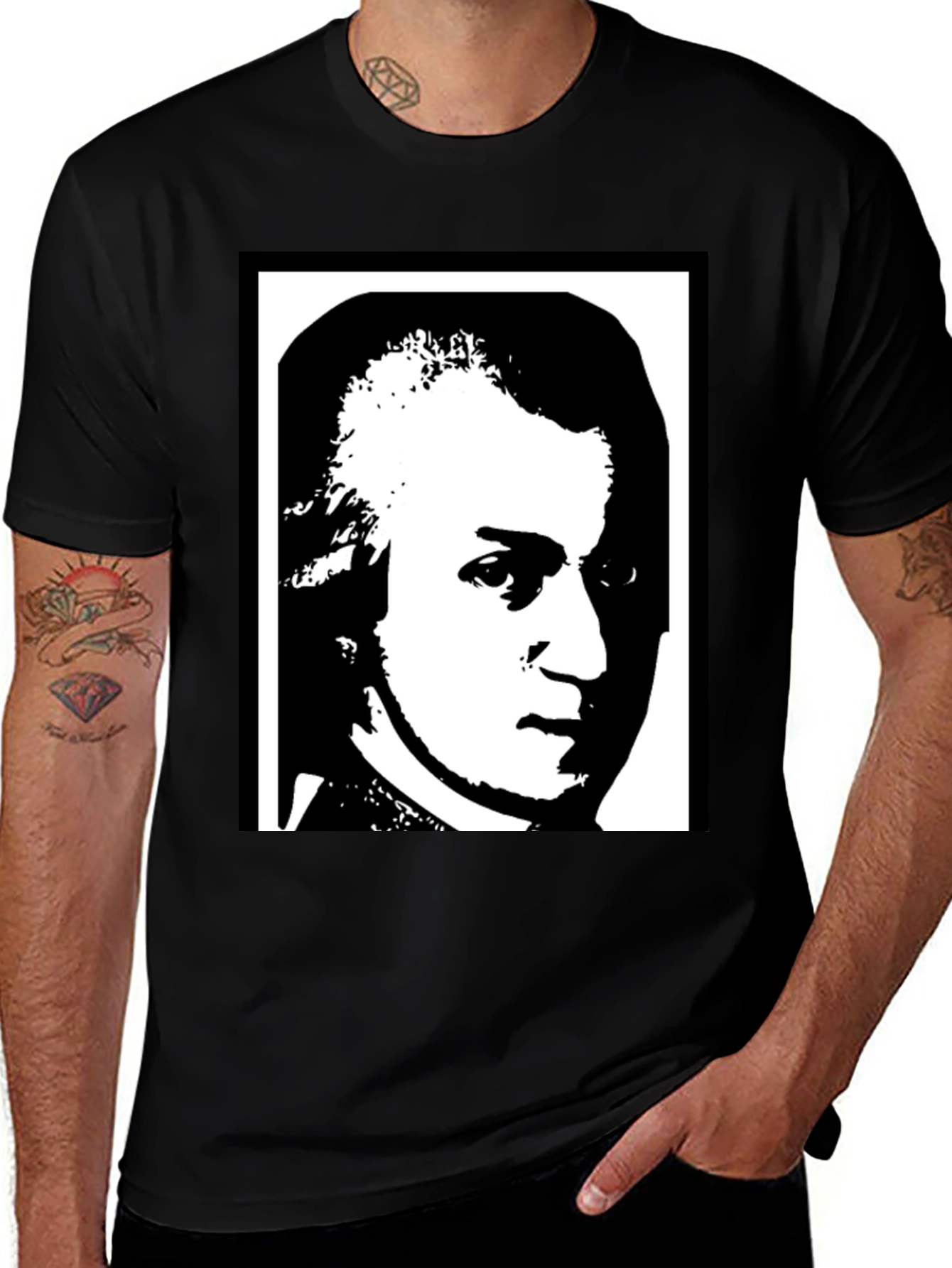 Mozart Portrait Graphic Tee - Black Cotton T-Shirt