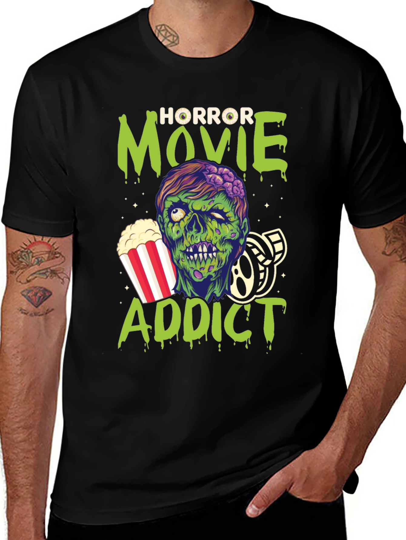 Variant 5 of Horror Movie Addict Zombie Graphic Tee - Unisex Black T-Shirt