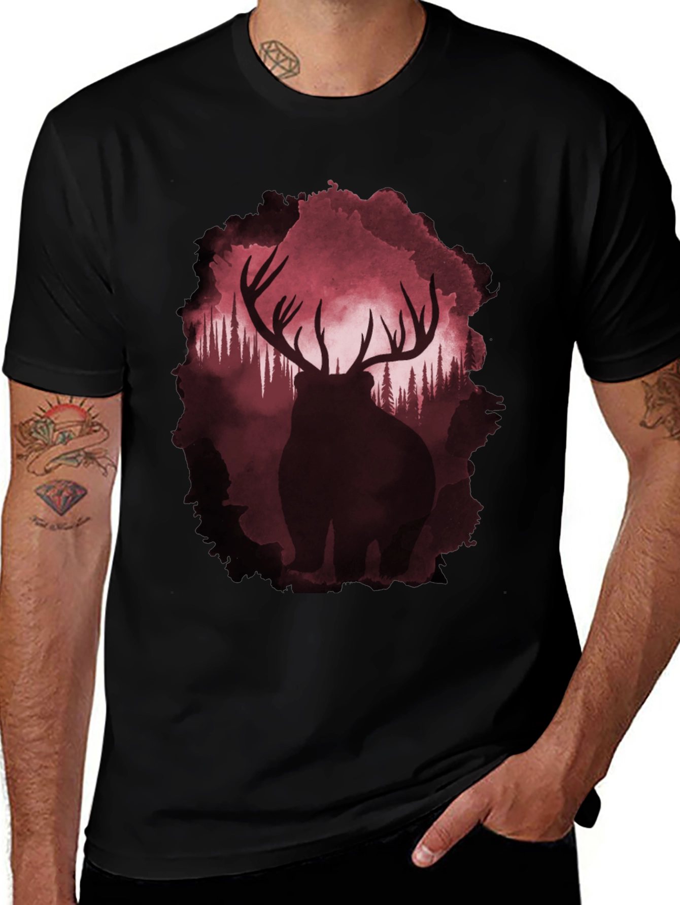 Variant 10 of Deer Silhouette Graphic Tee - Men's Black T-Shirt