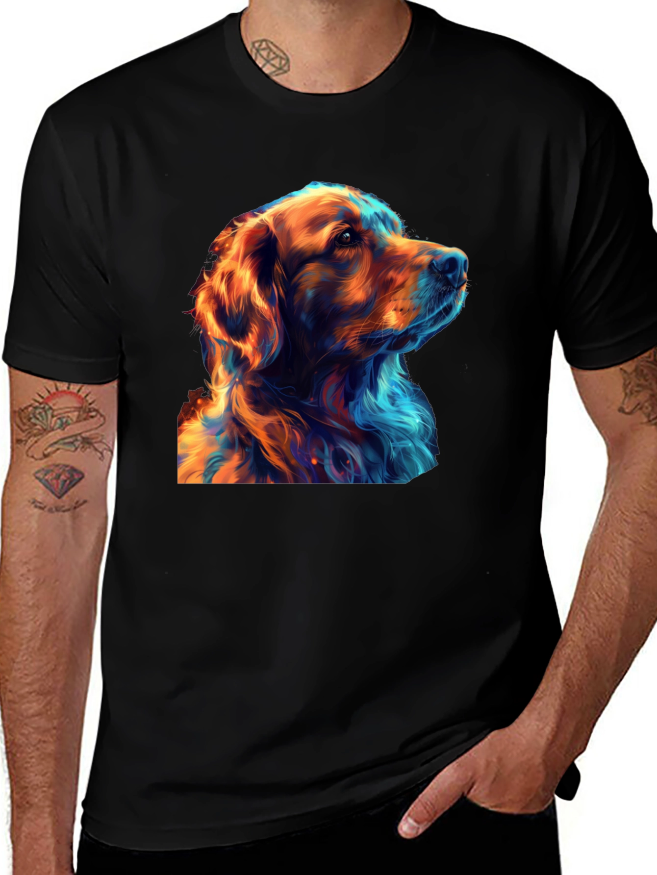 Cool Dog Art Graphic Black T-Shirt
