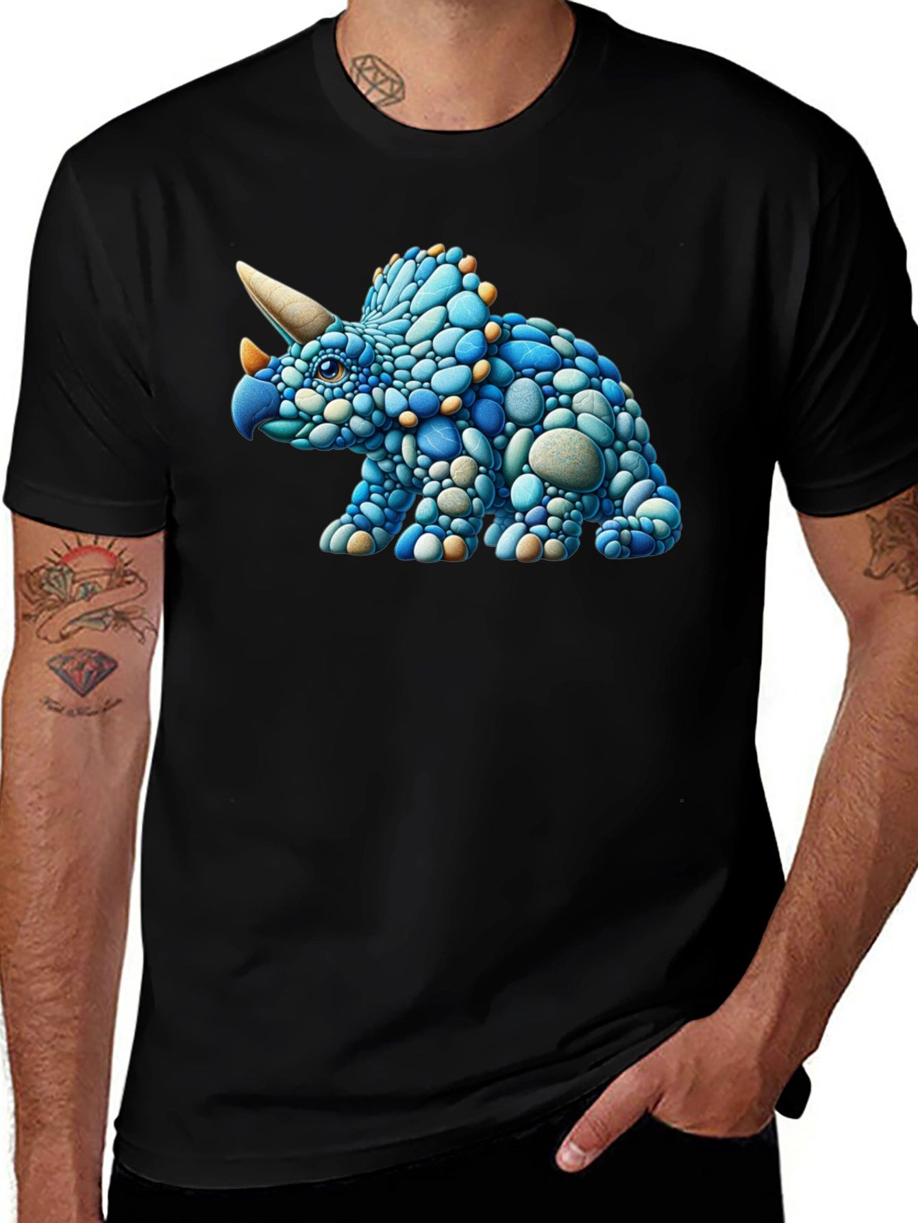 Cool Triceratops Pebble Art Graphic T-Shirt