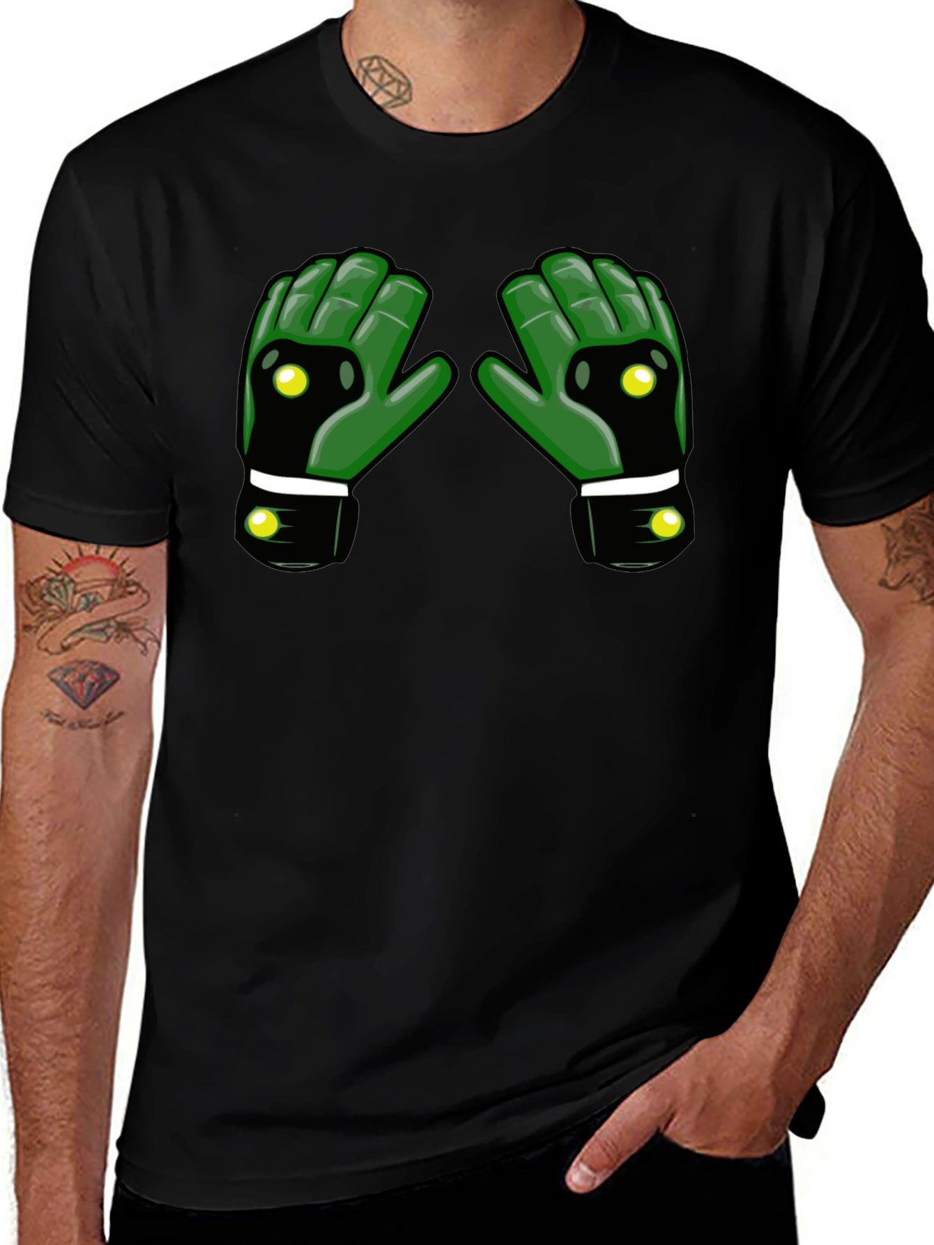 Variant 23 of Funny Green Gloves Graphic Black T-Shirt
