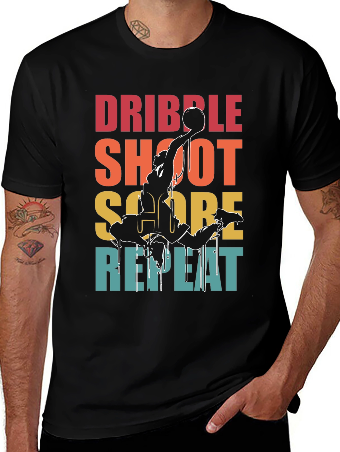 Variant 12 of Basketball Graphic Tee - Dribble, Shoot, Score, Repeat