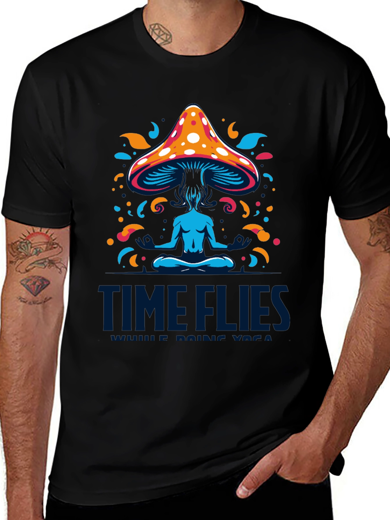 Variant 25 of Time Flies Men's Graphic T-Shirt Psychedelic Mushroom Meditation
