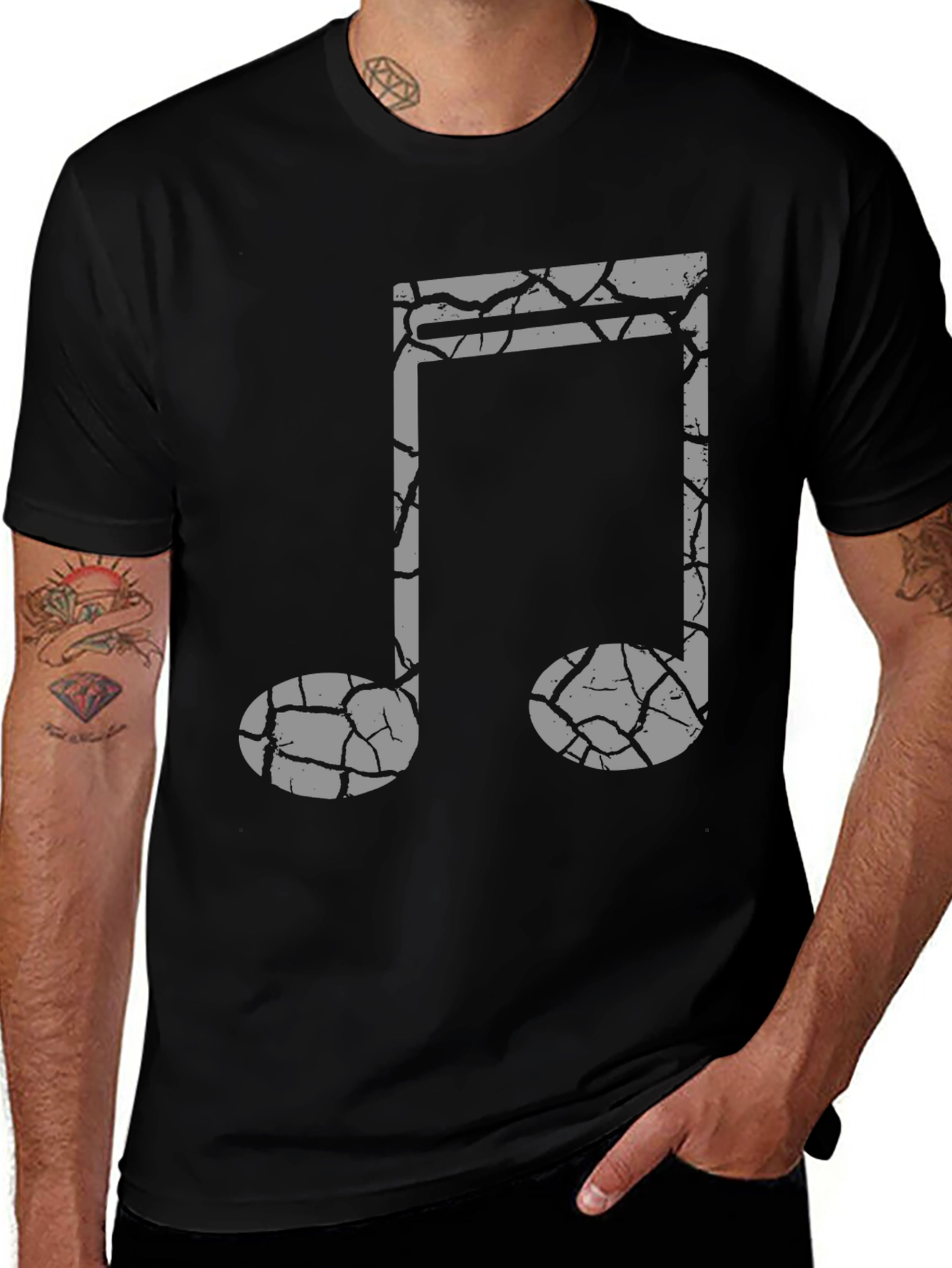 Variant 17 of Musical Note Graphic Black Crew Neck Tee