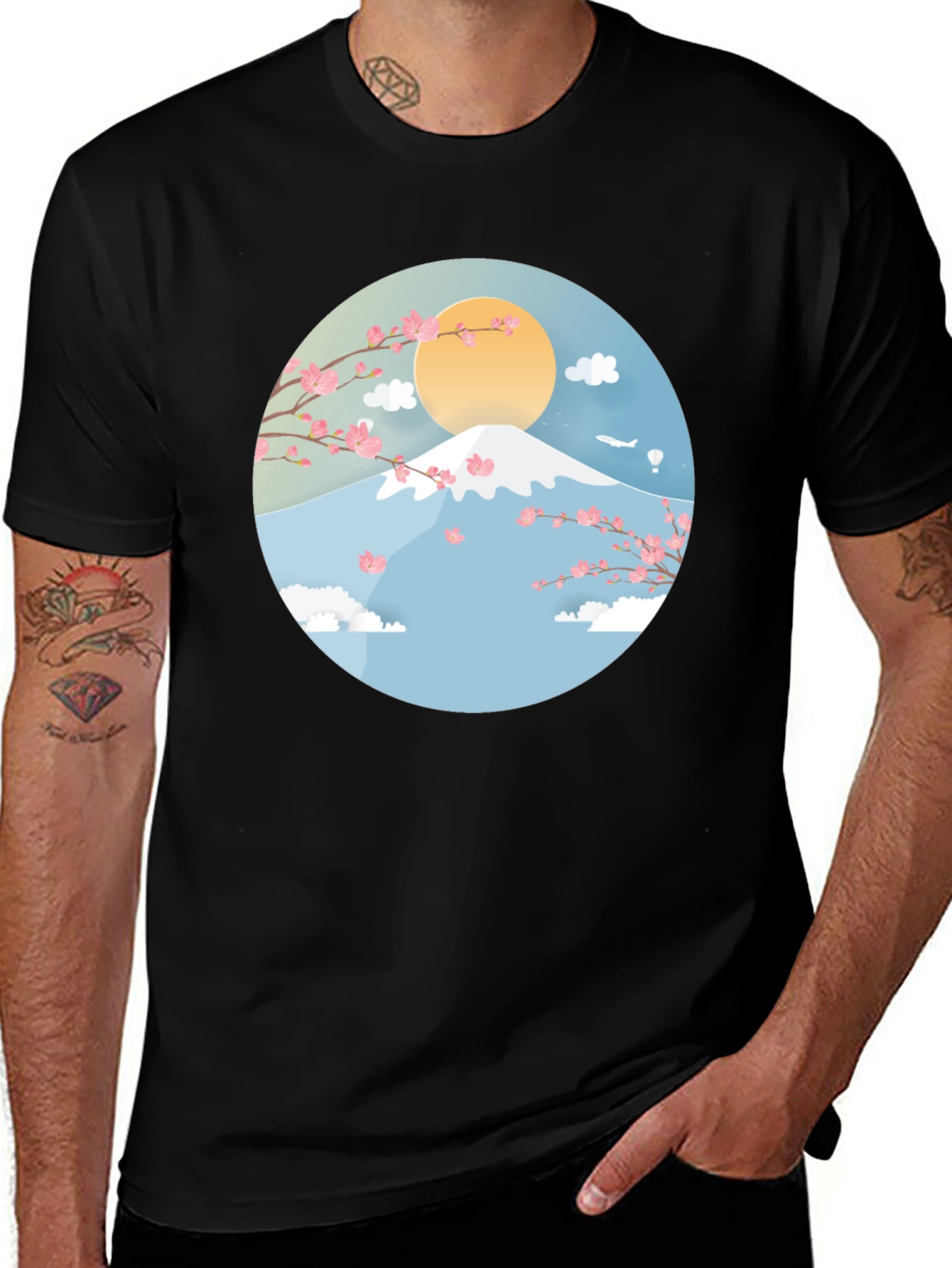 Variant 26 of Mount Fuji Cherry Blossom Graphic Tee - Black