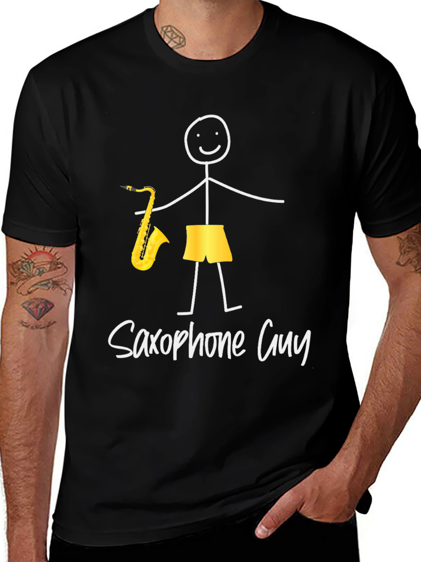 Variant 23 of Saxophone Guy Graphic T-Shirt - Black