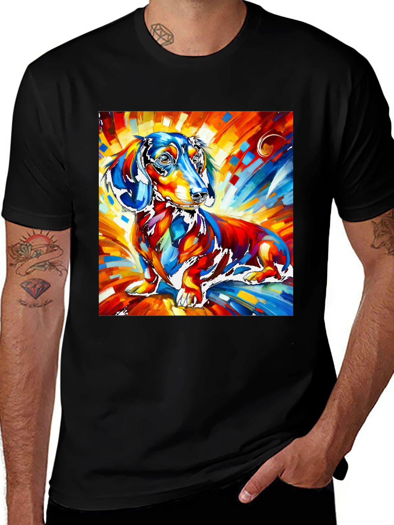 Variant 28 of Vibrant Dachshund Graphic Tee - Artistic Dog Lover Shirt