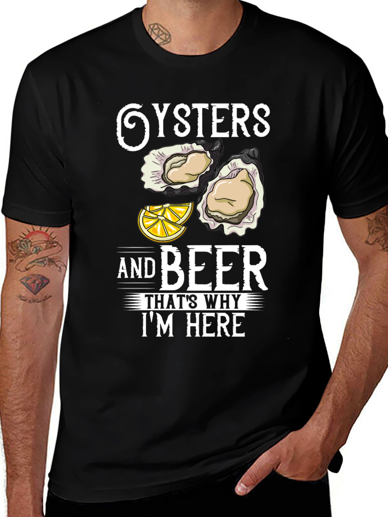 Black Oysters and Beer Graphic T-Shirt main image