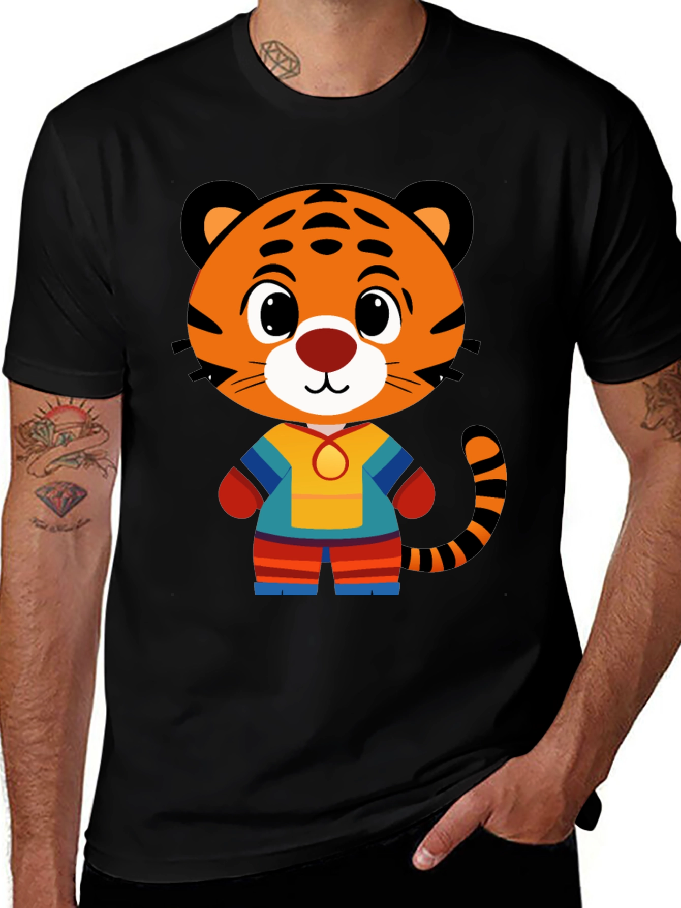 Variant 28 of Cute Tiger Graphic Tee - Black Cotton T-Shirt