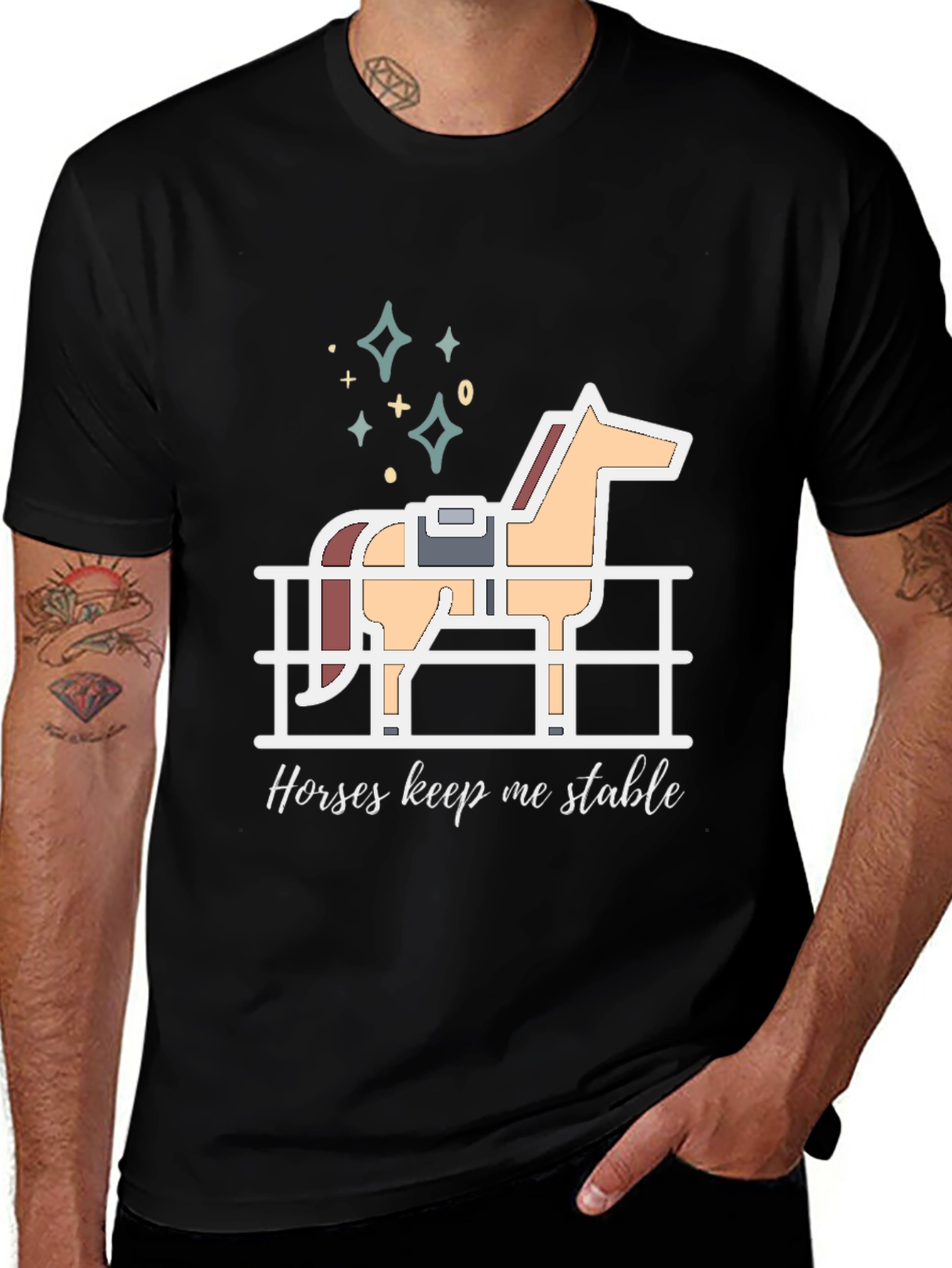 Variant 17 of Horses Keep Me Stable Black T-Shirt