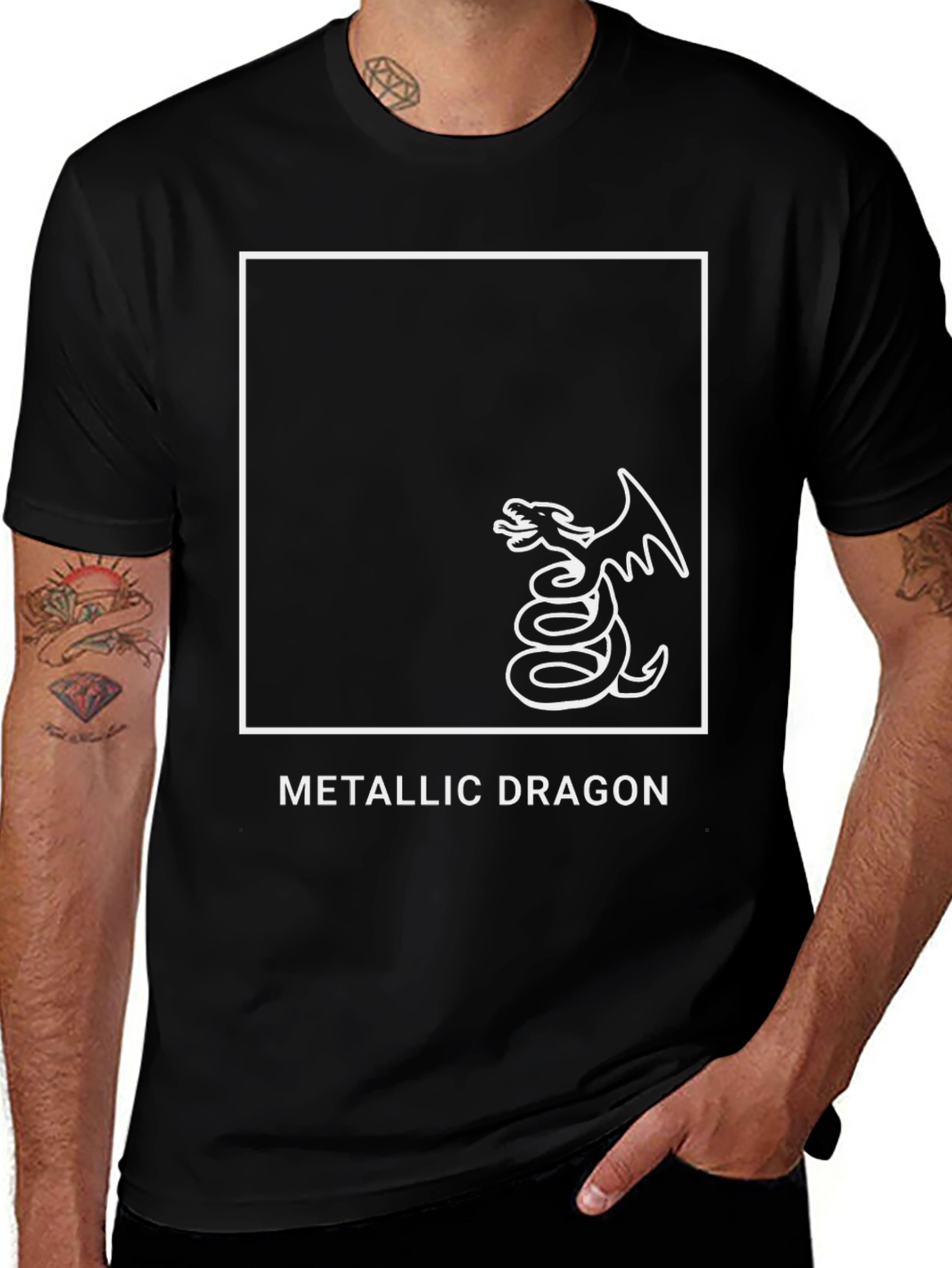 Variant 27 of Metallic Dragon Graphic Tee - Black