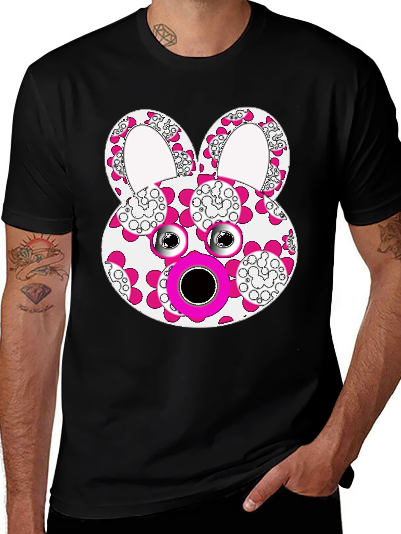 Variant 14 of Floral Bunny Graphic Tee - Black Cotton Blend