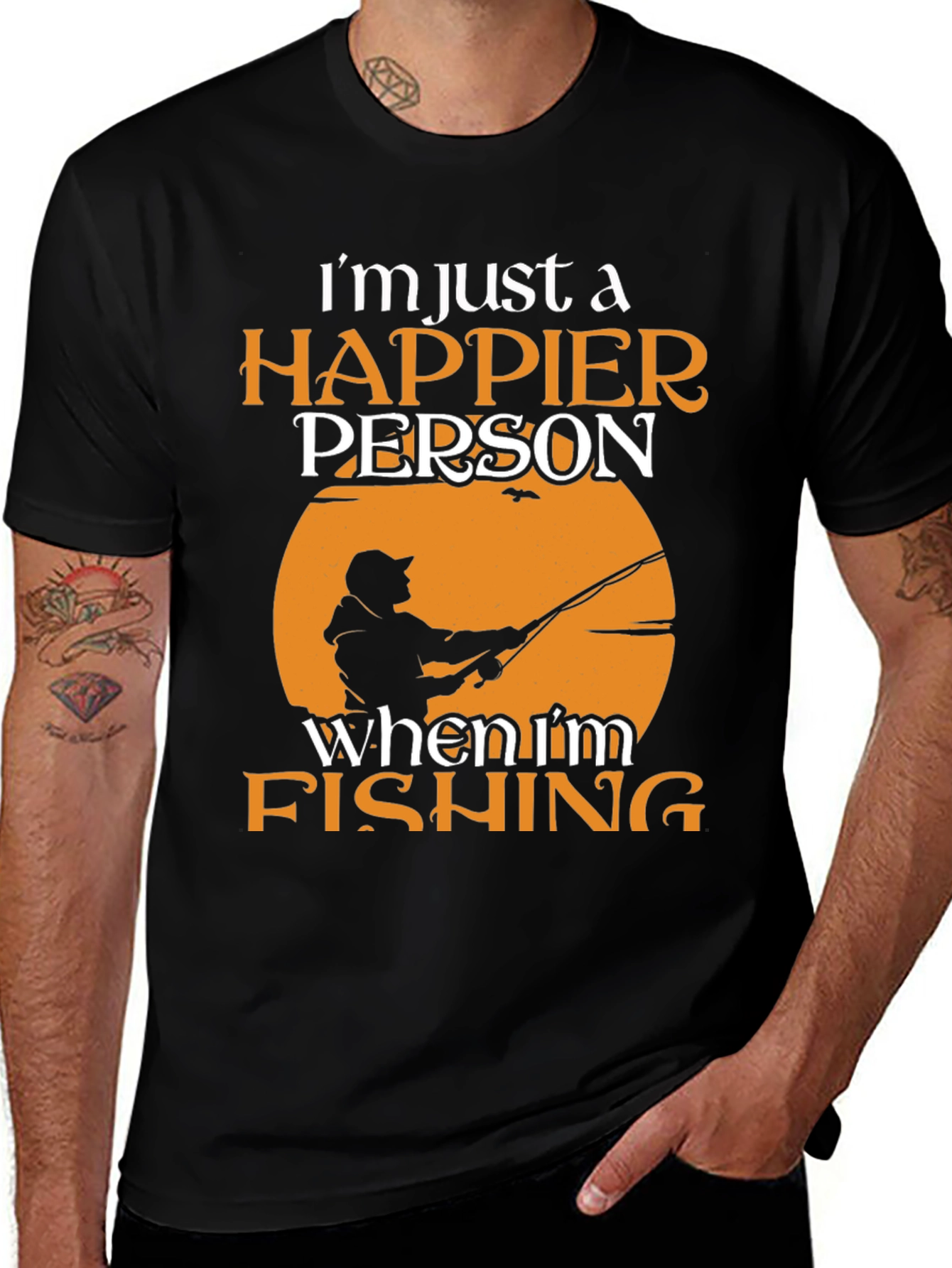 Variant 10 of Happier Person Fishing Graphic Tee - Soft Cotton Blend