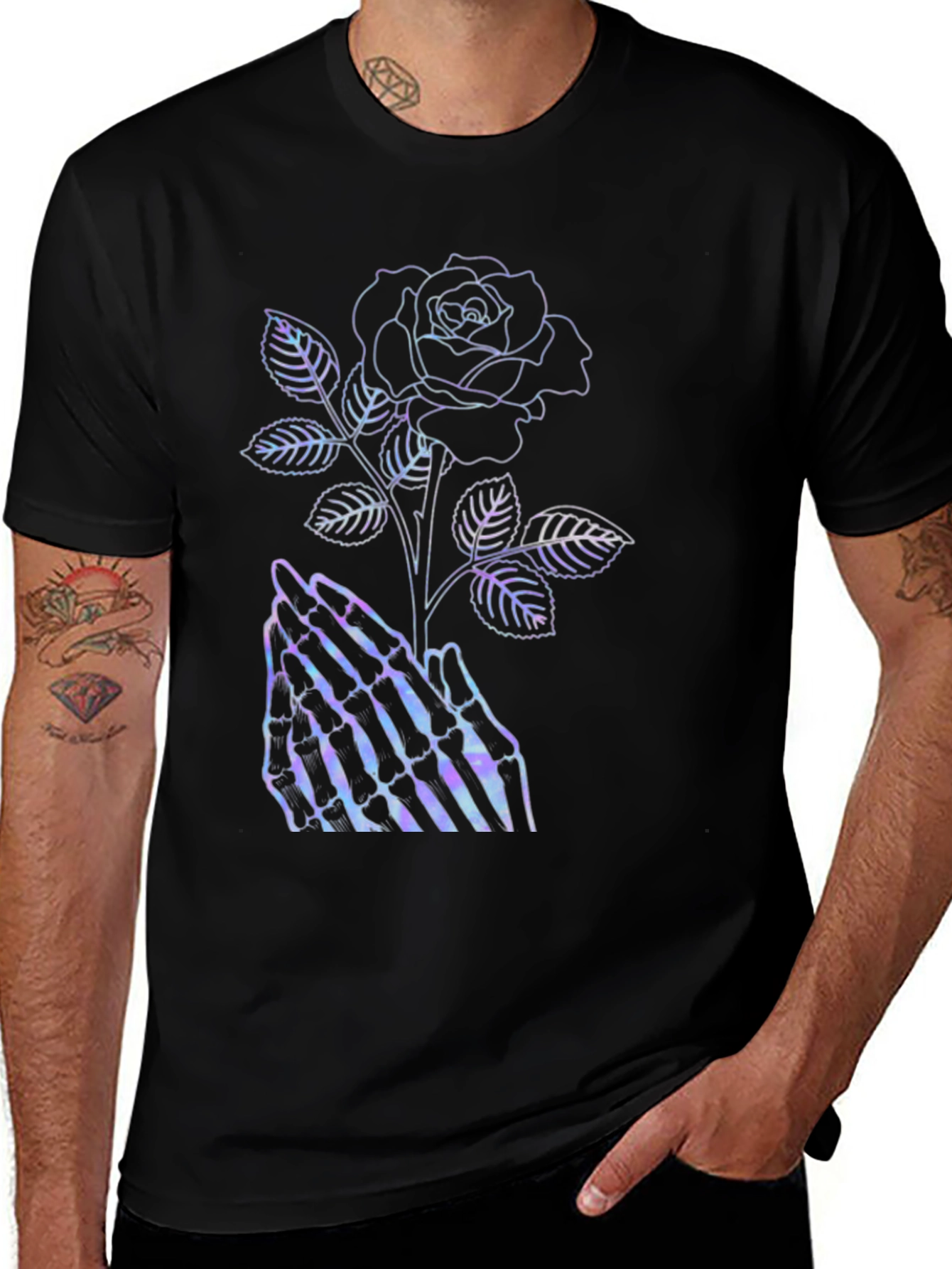 Variant 22 of Gothic Rose Skeleton Hands Graphic Tee