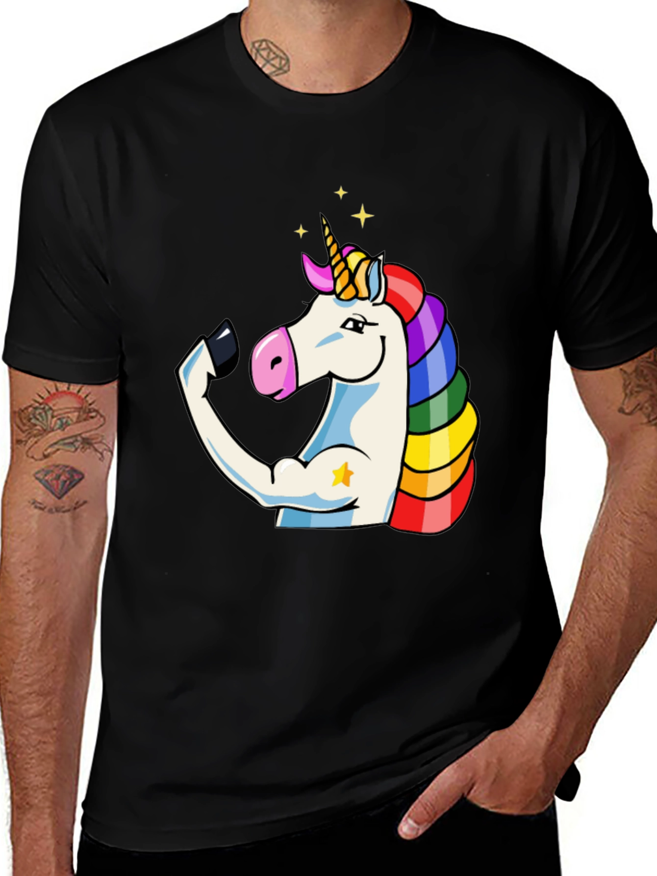 Variant 6 of Muscle Unicorn Graphic Tee - Black Cotton T-Shirt