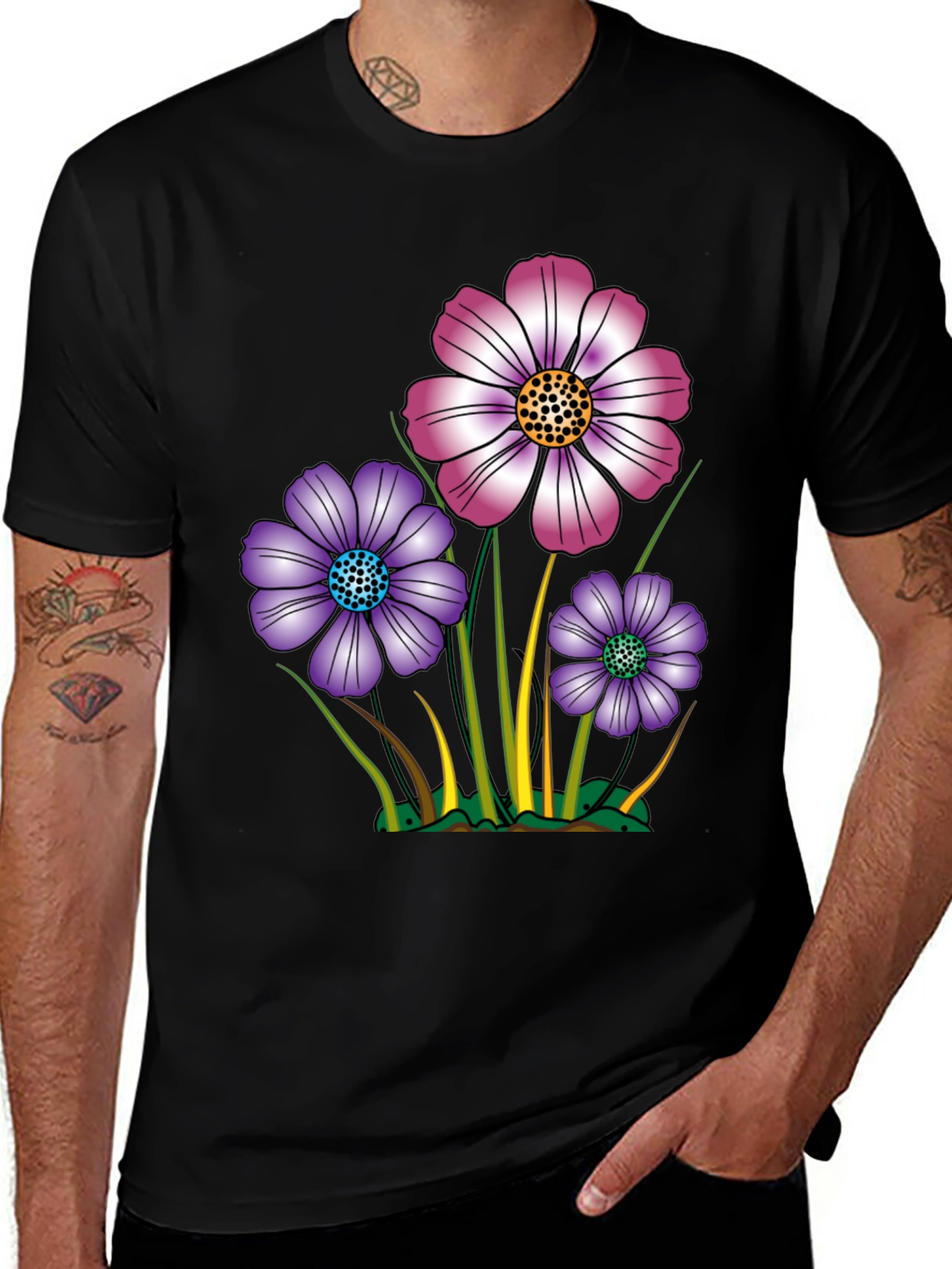Variant 12 of Floral Print Black T-Shirt
