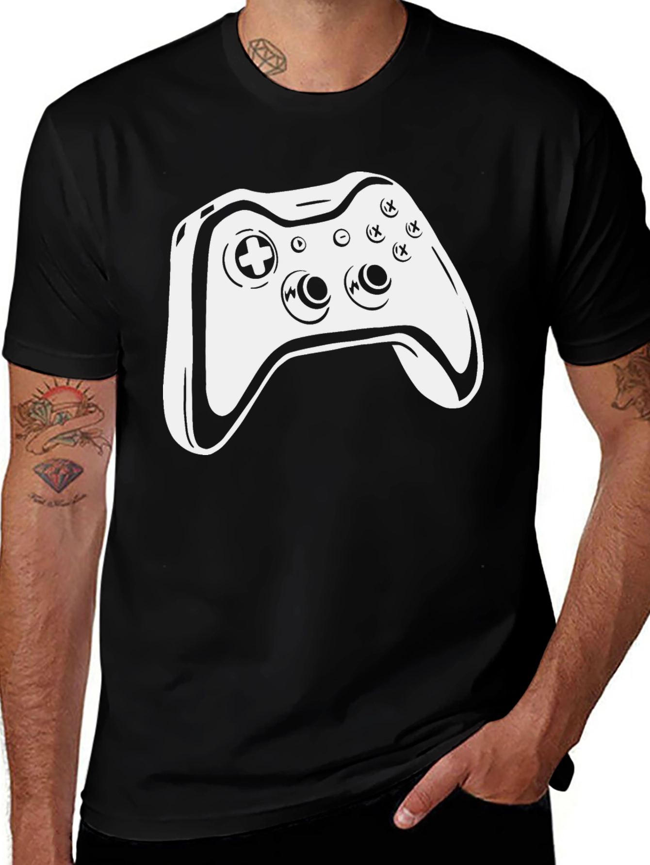 Gamer Tee - Black T-Shirt with White Controller Print