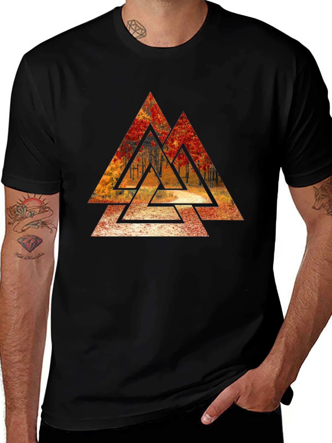 Autumnal Valknut T-Shirt - Viking Symbol