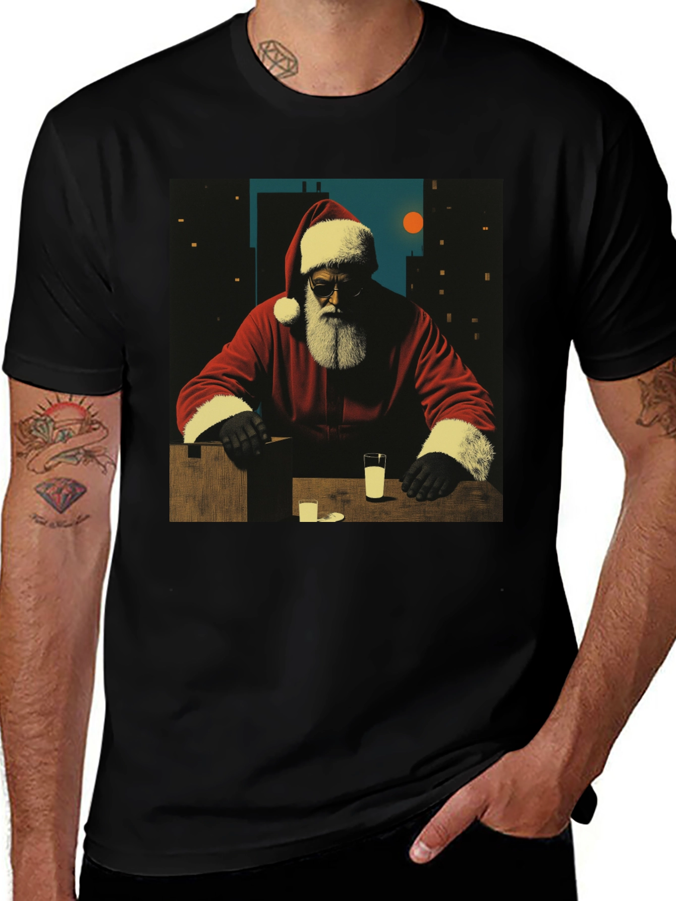 Variant 28 of Cool Santa Graphic Tee - Black Cotton Blend