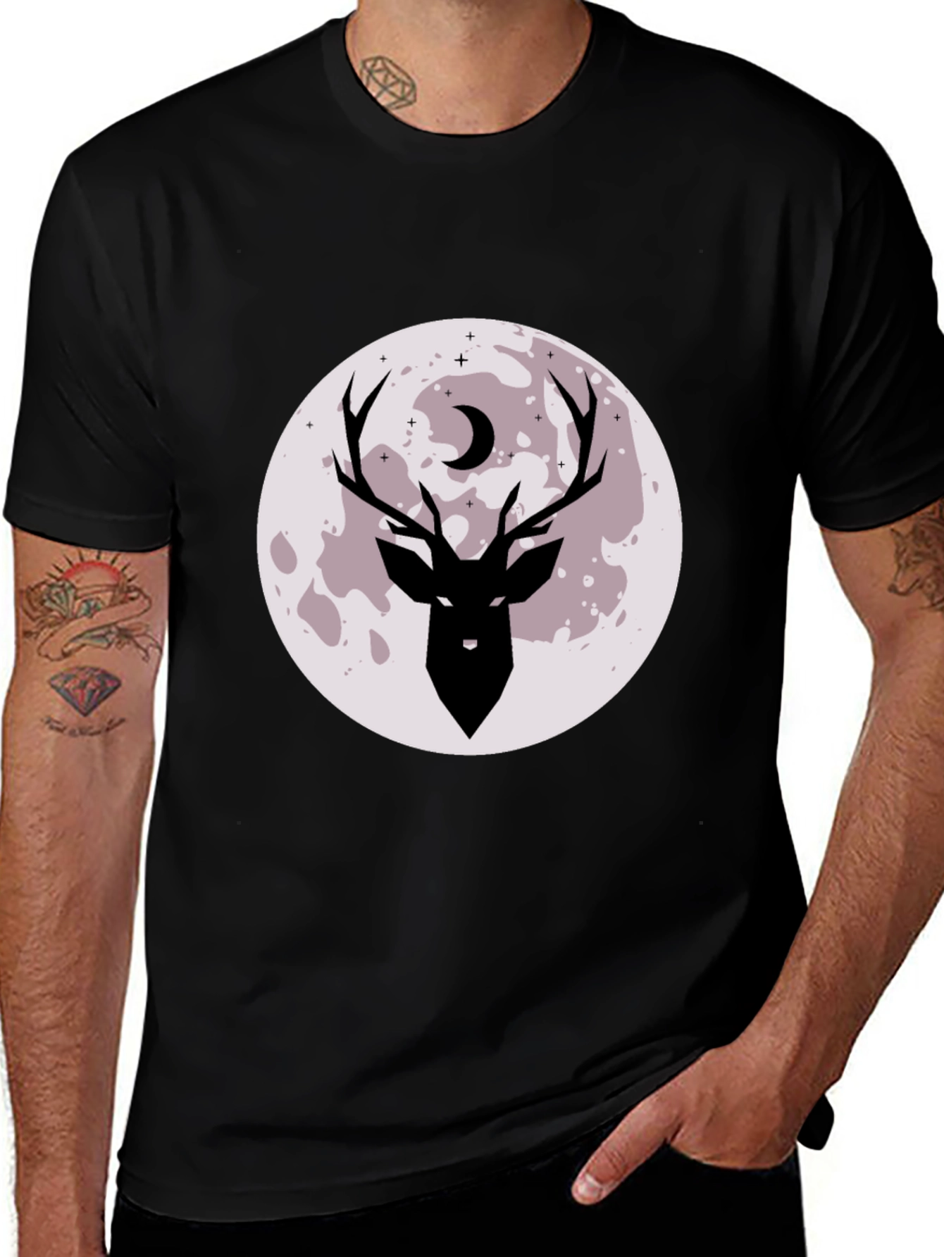 Variant 8 of Men's Black Deer Moon Graphic Tee