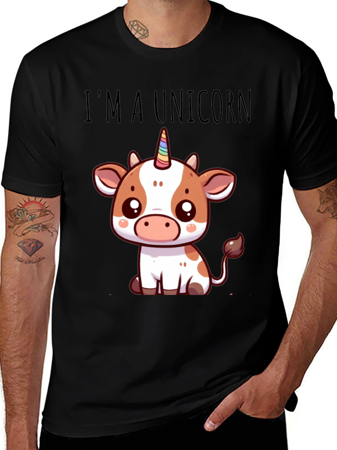 Variant 28 of I'm a Unicorn Cow Cartoon Black T-Shirt