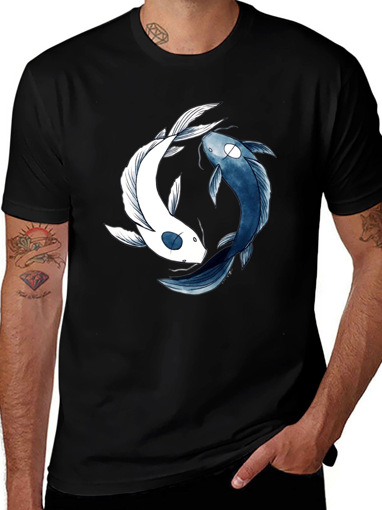 Variant 11 of Yin Yang Koi Fish Graphic Black T-Shirt