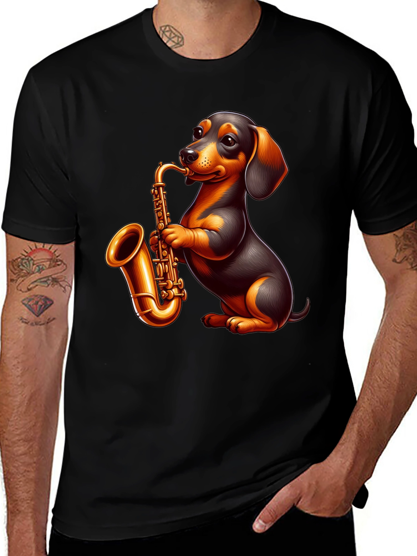 Variant 13 of Dachshund Saxophone Graphic T-Shirt