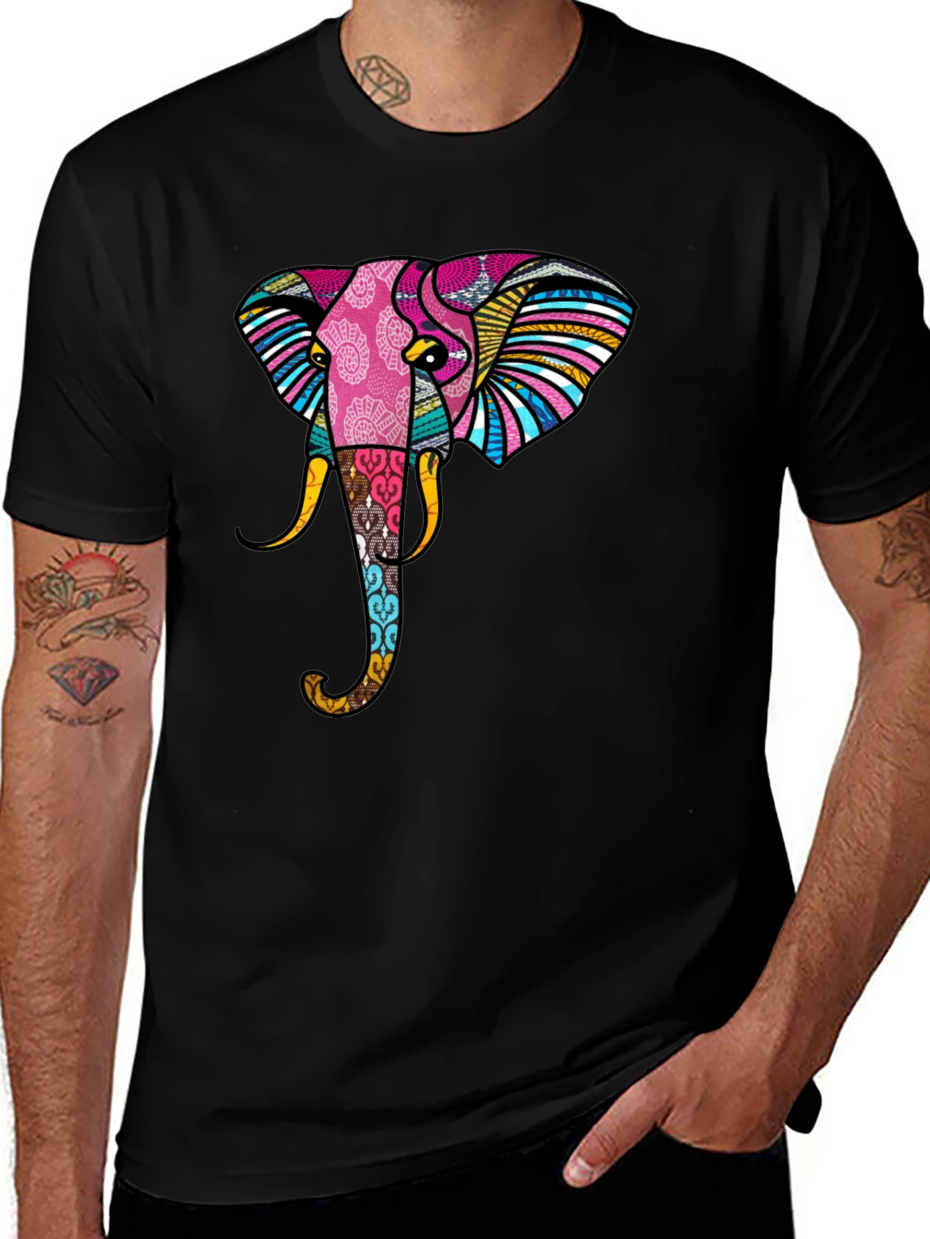 Variant 7 of Stylish Elephant Graphic Print Black T-Shirt