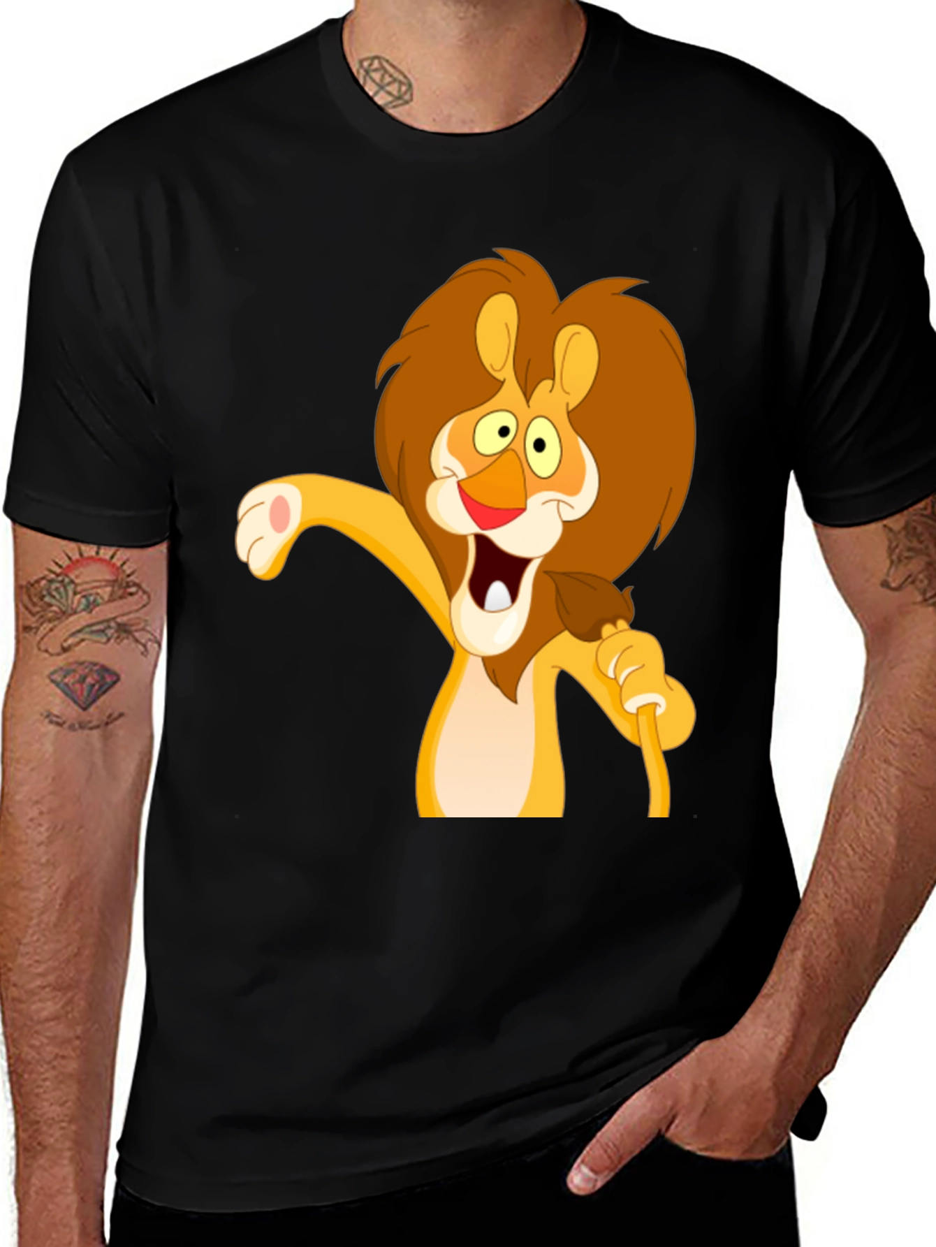 Variant 7 of Lion Cartoon Graphic Black T-Shirt