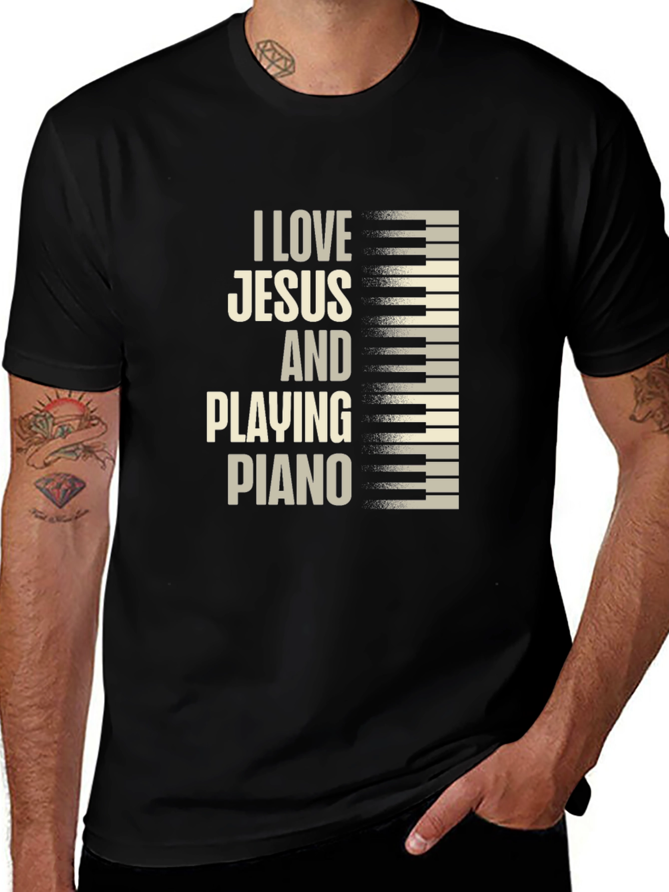 Variant 17 of I Love Jesus and Playing Piano Graphic T-Shirt