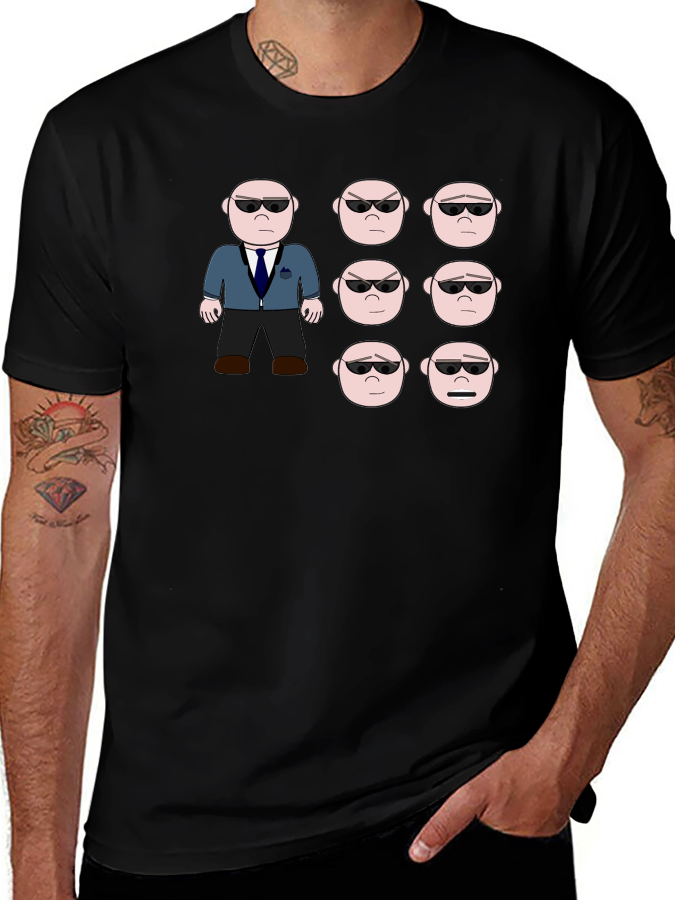 Bald Cartoon Boss Expressions T-Shirt