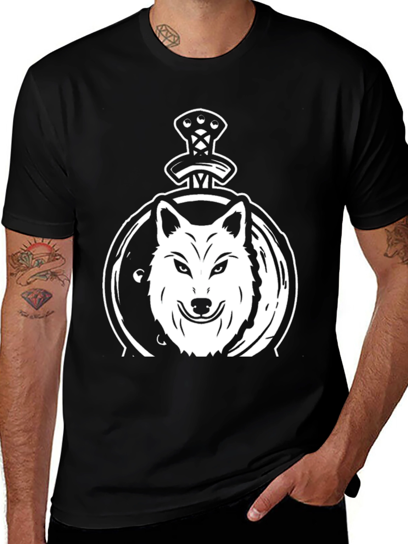 Variant 13 of Wolf & Sword Graphic Tee - Black
