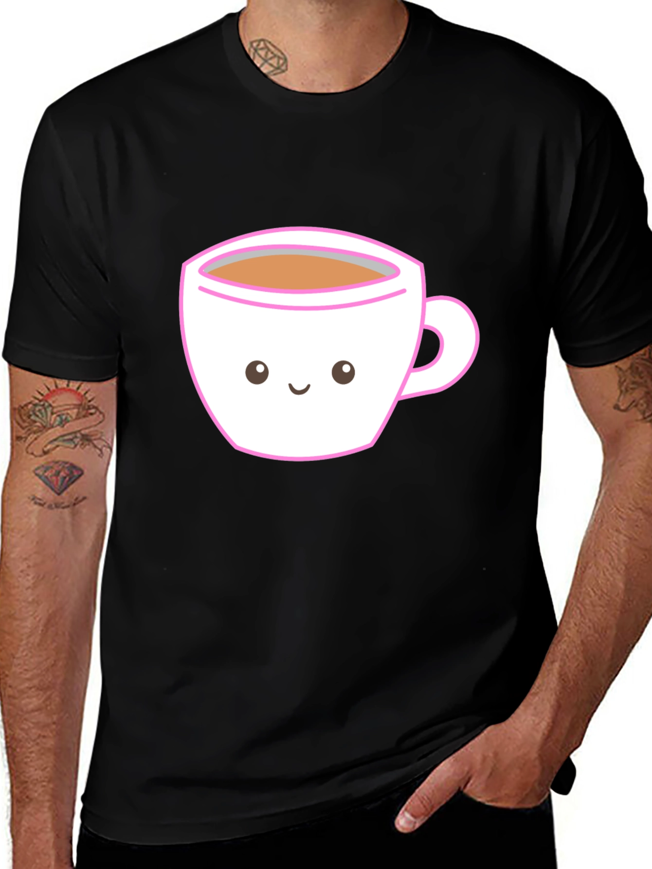 Variant 10 of Cute Kawaii Coffee Cup Graphic Tee - Black T-Shirt
