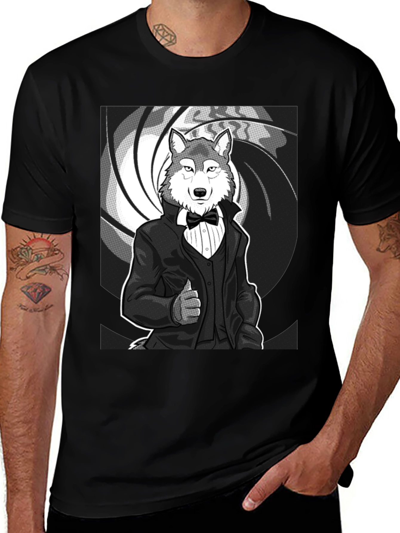 Black Wolf Tuxedo T-Shirt - Suave and Sophisticated Style main image