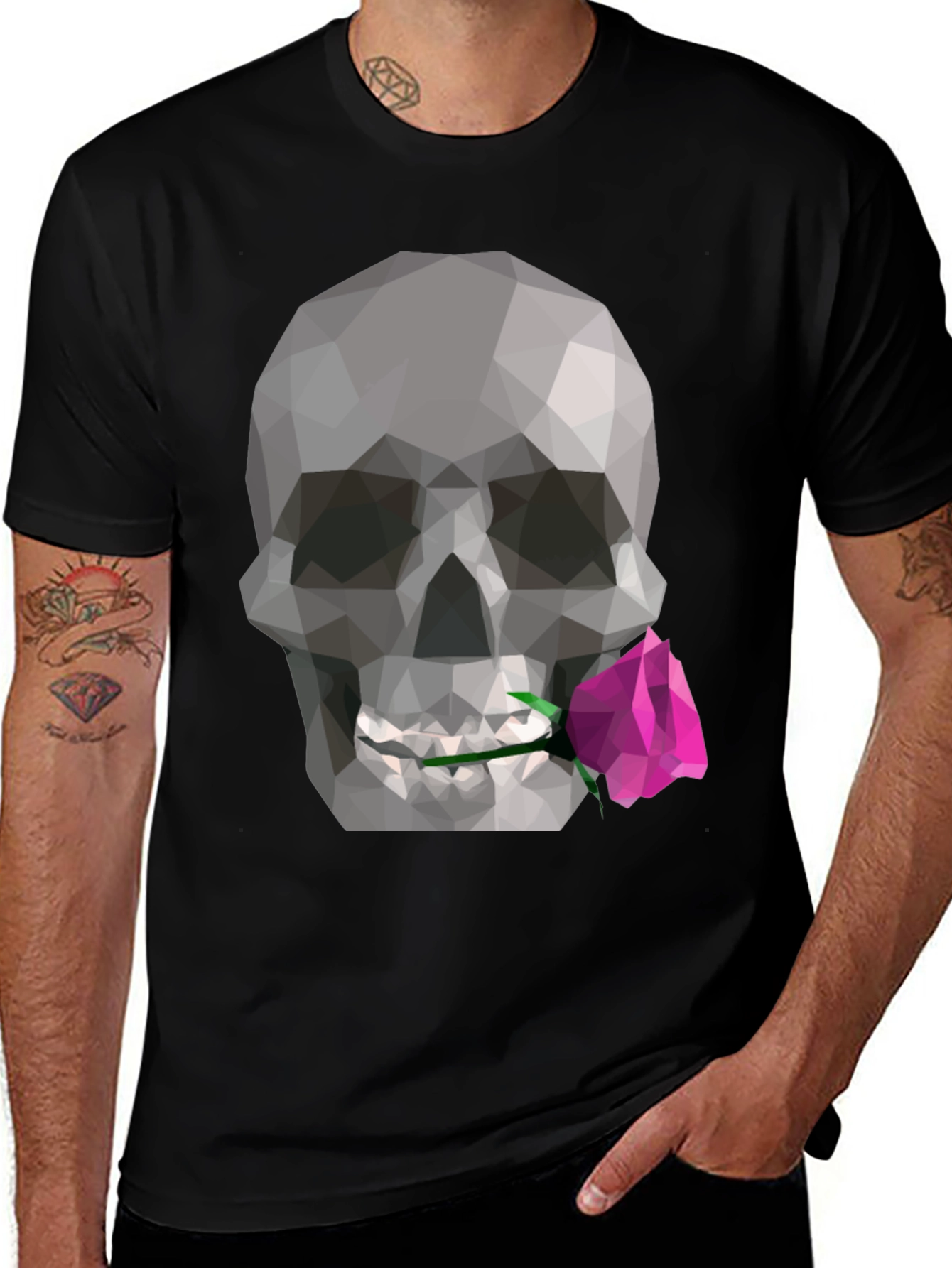Variant 25 of Geometric Skull & Rose Graphic Tee - Modern Design