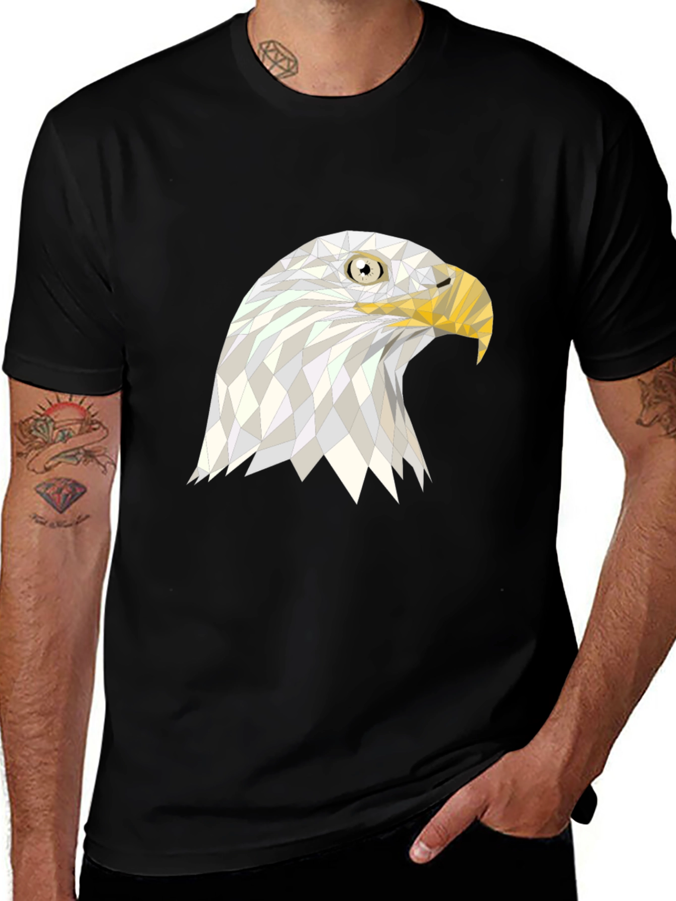 Black Geometric Eagle Graphic Black T-Shirt main image