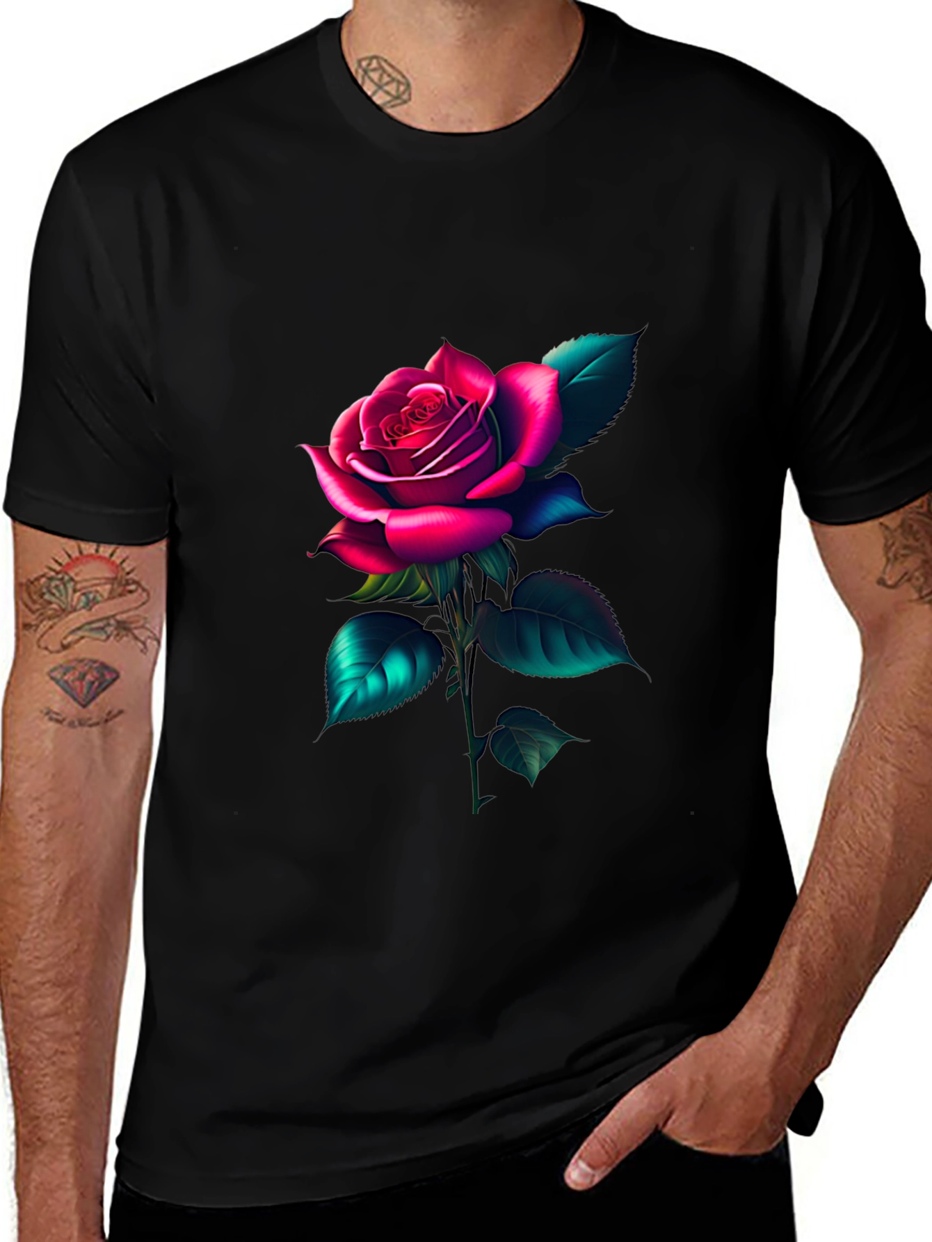 Variant 30 of Black Rose Graphic T-Shirt - Bold Floral Design