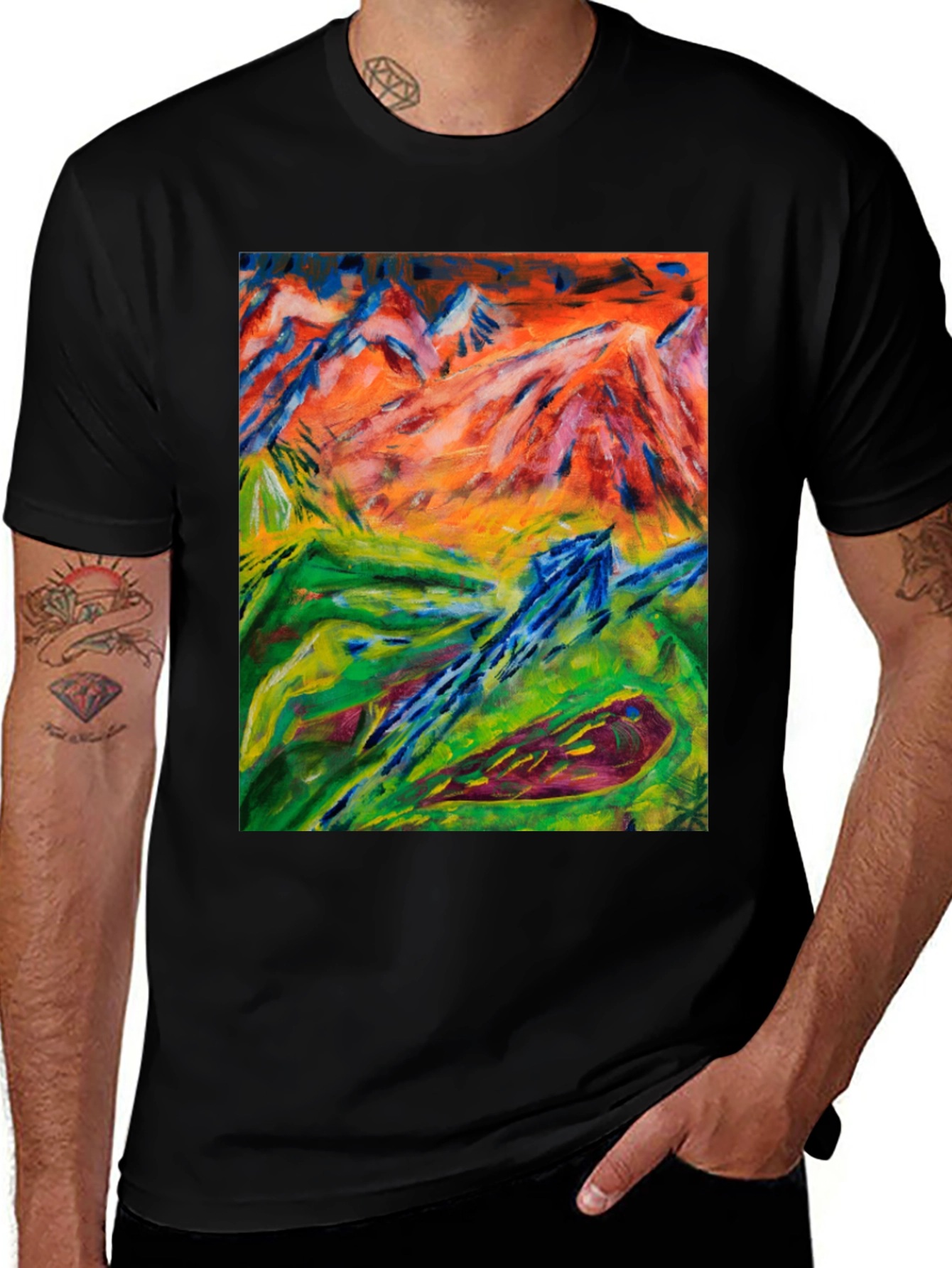 Variant 18 of Abstract Landscape Print Black Tee - Modern Art T-Shirt