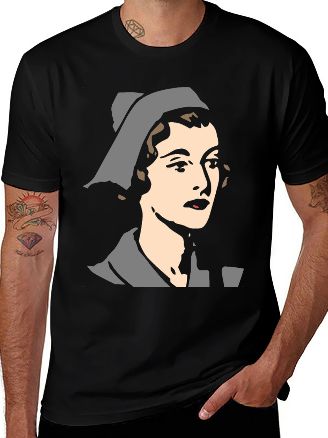 Variant 14 of Retro Nurse Graphic T-Shirt - Black